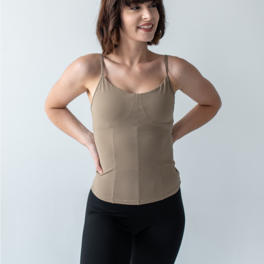 Longer crop length (20" size large Corset style seaming 1" encased shelf elastic